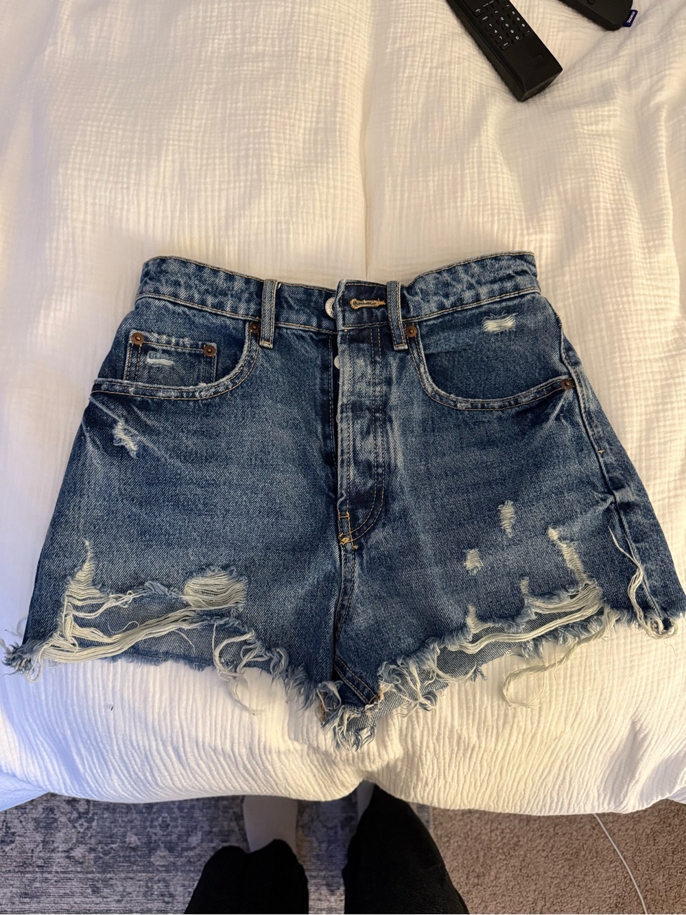 Zara High-Waist Distressed Denim Shorts
